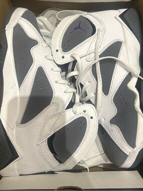 Jordan Kids' White and Gray Sneakers with Purple Jumpman